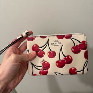 Coach Cherry Patterned Cream Wristlet